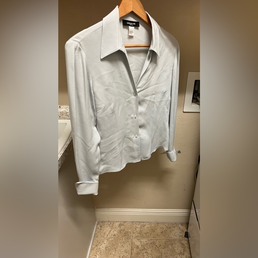 Silk French cuff blouse powder blue